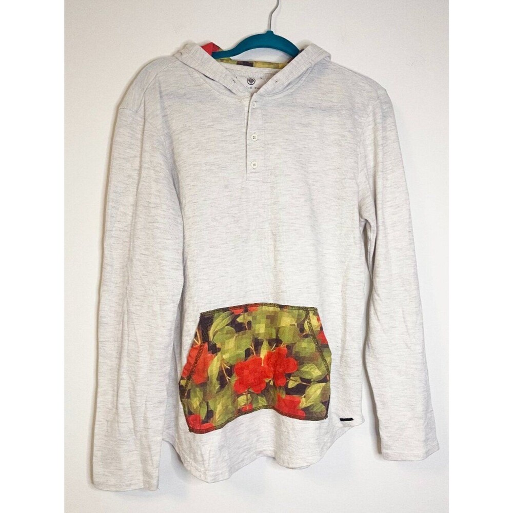 On The Byas Lightweight Floral Accent Hoodie Henley Long Sleeve Shirt Size M